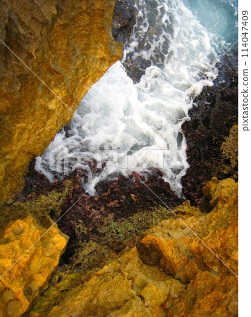 Coastal cliffs landscape, blue sea and sky on Costa Brava in Girona, Spain Coastal cliffs landscape, blue sea and sky on Costa Brava in Girona, Spain 114047409