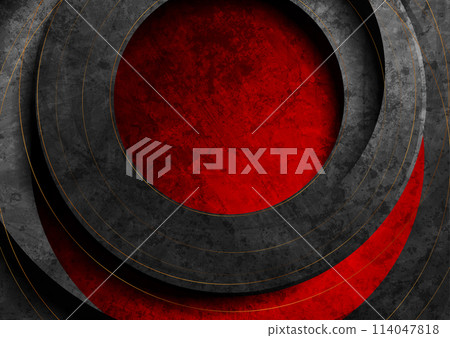 Black and red grunge circles abstract background with golden lines 114047818