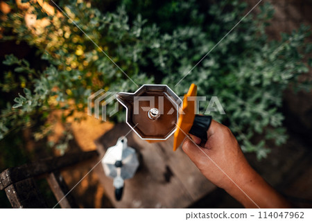 Coffee from a moka pot in the morning 114047962