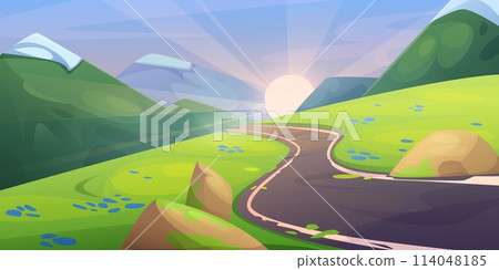 Summer sunset or sunrise mountains landscape Summer sunset or sunrise mountains landscape 114048185
