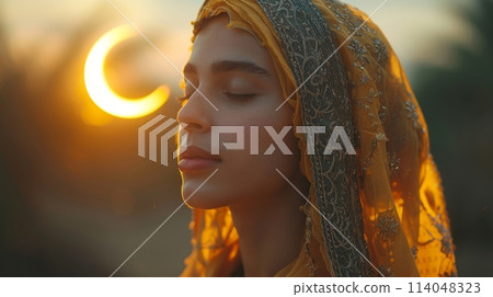 A young Muslim woman on the Eid al-Adha holiday 114048323