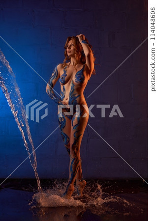 Fairy nude woman as a underwater goddess in studio 114048608