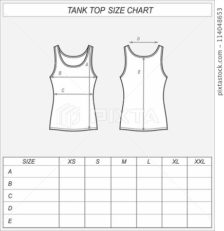 Tank top size chart. Singlet front and back Tank top size chart. Singlet front and back 114048653