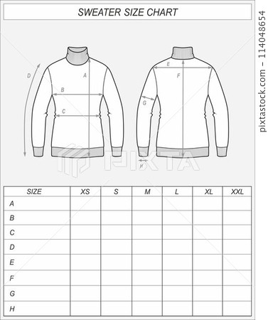 Sweater size chart. Knitted turtleneck Sweater size chart. Knitted turtleneck 114048654