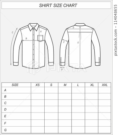 Business shirt size chart. Classic wear 114048655