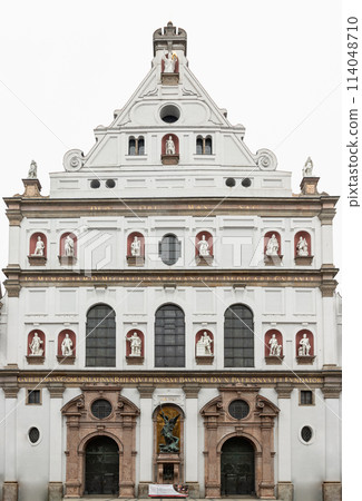 Exterior architecture of St. Michael's Church (Michaelskirche Jesuit church) in Munich. 114048710