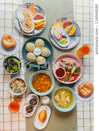 Uzbek Traditional Dishes On A Table In A Restaurant 114048880