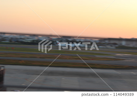 Sunset sky, Osaka International Airport, evening view, Hyogo Prefecture Sunset sky, Osaka International Airport, evening view, Hyogo Prefecture 114049389