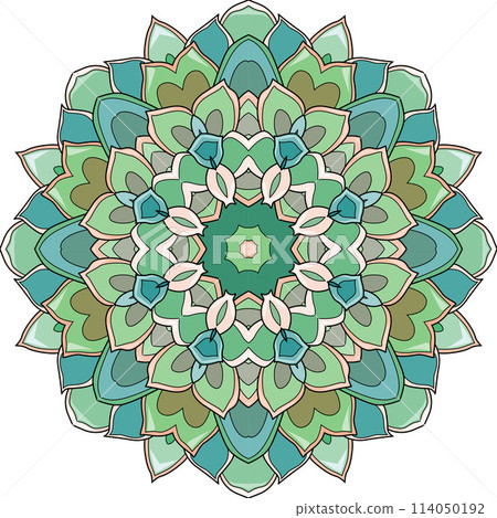 Colorful cute Mandala. Decorative unusual round ornaments. 114050192