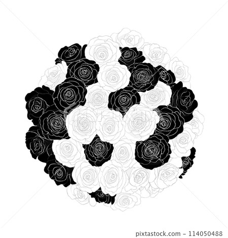Black and white rose round bouquet 114050488