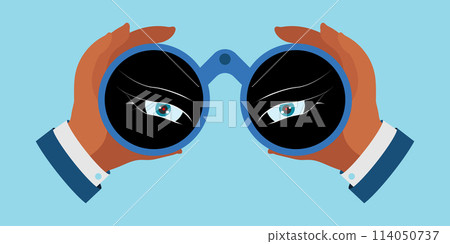 Hands holding binoculars isolated on background. 114050737