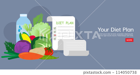 Diet plan schedule with healthy food. 114050738