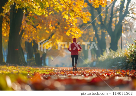 Runner on a Sun-Drenched Autumnal Path 114051562
