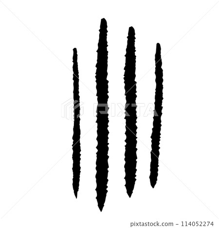 Clows scratches silhouette marks, cat or wild animal scrape track scratches paw shape isolated on white background. Nails trace texture with torn edge. 114052274