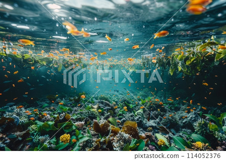 The underwater world. Animals of the underwater marine world. The ecosystem. World Ocean Day The underwater world. Animals of the underwater marine world. The ecosystem. World Ocean Day 114052376