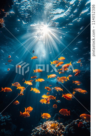 The underwater world. Animals of the underwater marine world. The ecosystem. World Ocean Day 114052386