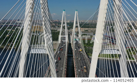 Cable-stayed bridge with cars 114052405