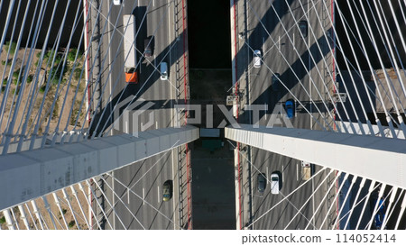 Cable-stayed bridge with cars 114052414
