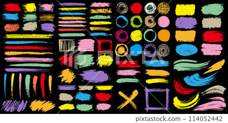 Colored hand-painted brushstrokes, lines, art brush set Colored hand-painted brushstrokes, lines, art brush set 114052442