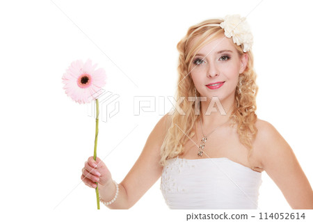 Wedding day. Portrait happy woman bride isolated 114052614