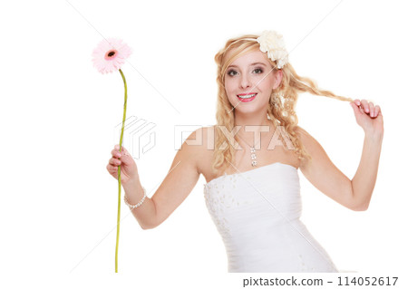 Wedding day. Portrait happy woman bride isolated Wedding day. Portrait happy woman bride isolated 114052617