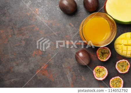 Concept of delicious and fresh exotic fruits juice 114052792