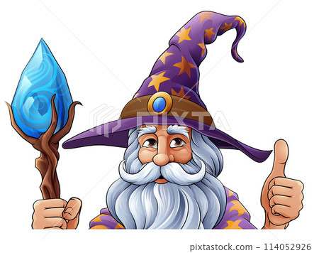Wizard Merlin Cartoon Beard Magician Man Character 114052926
