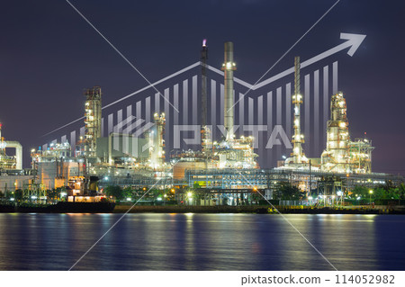 Oil gas refinery or petrochemical plant with business concept. Oil gas refinery or petrochemical plant with business concept. 114052982