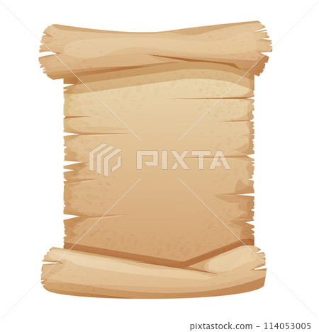 Old parchment paper scrolls, page, aged sheet surface, map, book blank isolated in white backgrund. History ancient document. 114053005