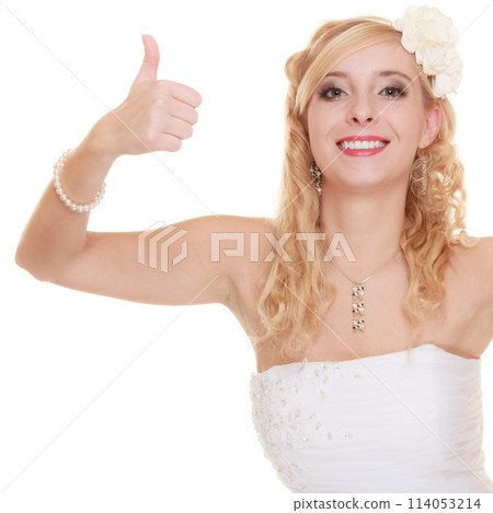 Wedding day. Portrait happy woman bride isolated Wedding day. Portrait happy woman bride isolated 114053214