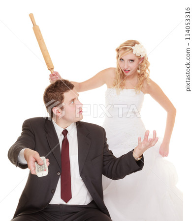 Wedding couple having argument conflict, bad relationships 114053316