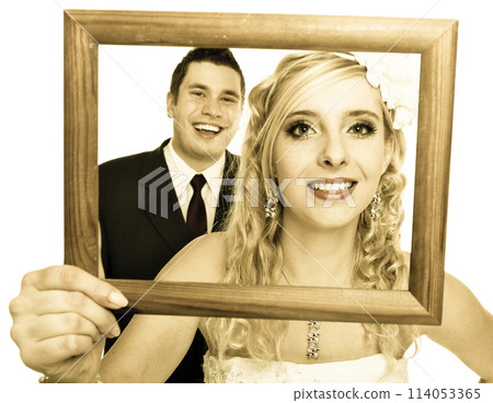 Wedding couple. Portrait of happy bride and groom 114053365