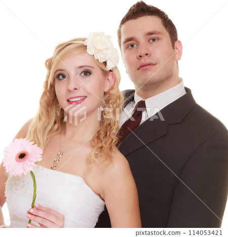 Wedding day. Portrait happy couple bride and groom Wedding day. Portrait happy couple bride and groom 114053421
