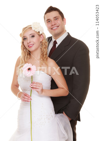 Wedding day. Portrait happy couple bride and groom 114053423
