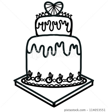 Cake Outline illustration set and Hand drawn cartoon.	 114053551