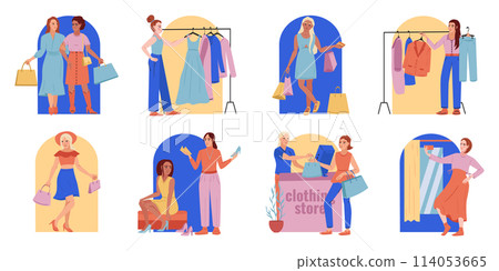 Women shopping illustrations in flat design 114053665