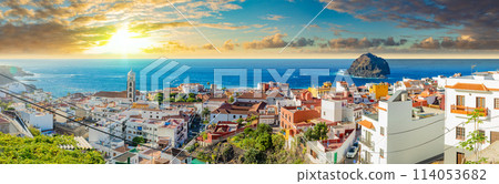 Tenerife island scenery.Ocean and beautiful stone,panoramic view of Garachico beach. 114053682