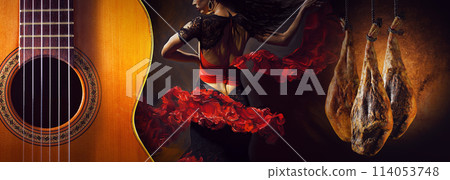 Dry Spanish ham, Jamon Serrano, Bellota, Italian Prosciutto Crudo or Parma ham. Dry Spanish ham, Jamon Serrano, Bellota, Italian Prosciutto Crudo or Parma ham. 114053748