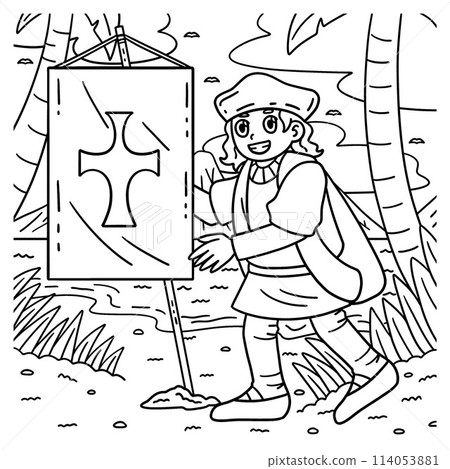Columbus Day Explorer Planting Flag Coloring Page Columbus Day Explorer Planting Flag Coloring Page 114053881