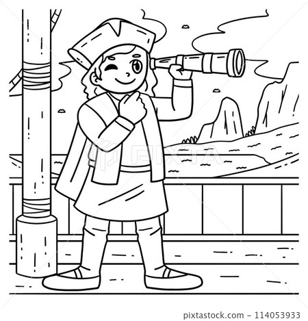 Columbus Day Man Looking with a Telescope Coloring 114053933