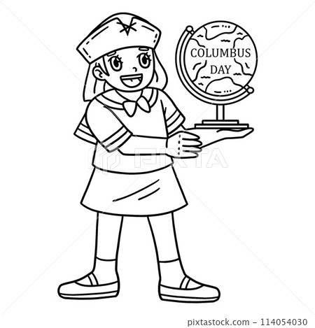 Columbus Day Girl with a Globe Isolated Coloring Columbus Day Girl with a Globe Isolated Coloring 114054030
