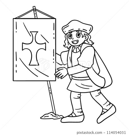 Columbus Day Explorer Planting a Flag Isolated Columbus Day Explorer Planting a Flag Isolated 114054031
