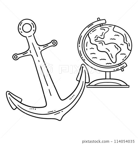Anchor and Globe Isolated Coloring Page for Kids Anchor and Globe Isolated Coloring Page for Kids 114054035
