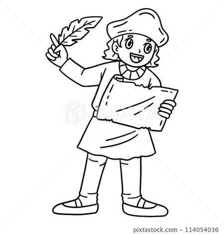 Columbus Day Explorer with Quill and Map Isolated Columbus Day Explorer with Quill and Map Isolated 114054036