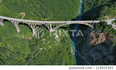 Aerial view on Djurdjevica arch bridge over Tara 114054165