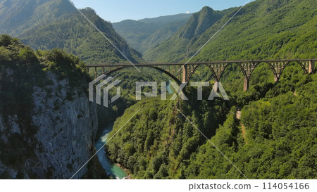 Aerial view on Djurdjevica arch bridge over Tara Aerial view on Djurdjevica arch bridge over Tara 114054166