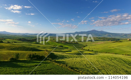Tuscany aerial landscape of farmland hills Tuscany aerial landscape of farmland hills 114054196