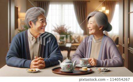 老夫婦享受下午茶時間 114054267
