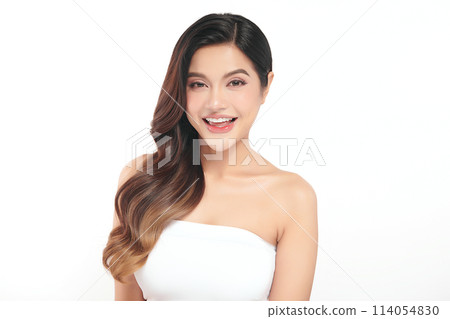 Beautiful young asian woman with clean fresh skin on white background, Face care, Facial treatment, Cosmetology, beauty and spa, Asian women portrait. 114054830