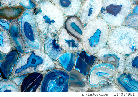 Amazing Colorful Blue Agate Crystal cross section background. 114054991